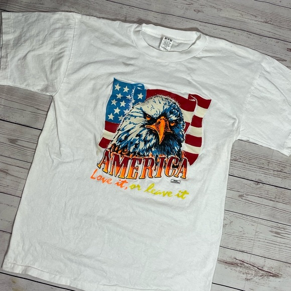 Vintage 1989 USA White Short Sleeve Tee Single Stitch Patriotic Graphic America - Picture 1 of 7